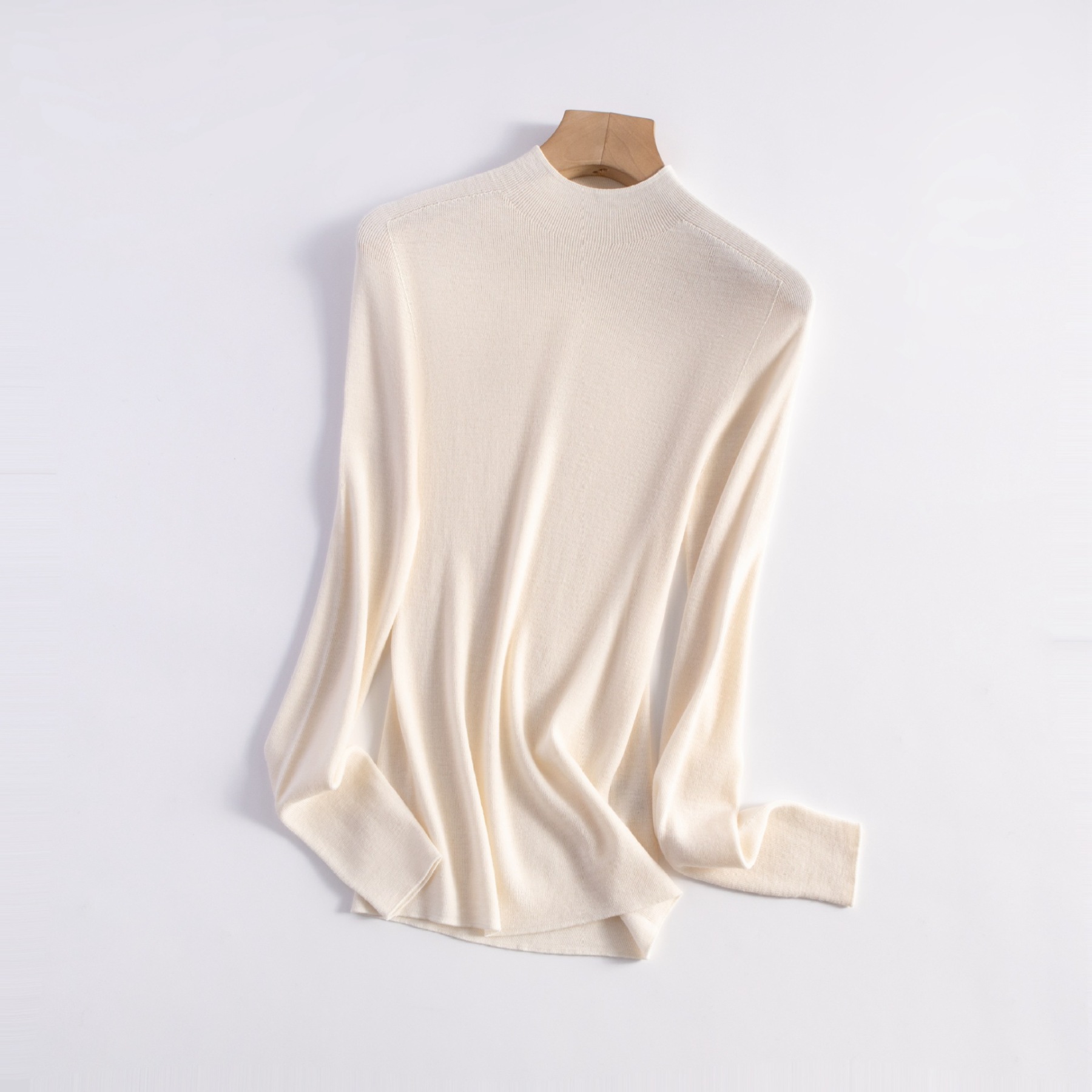 女士早秋無縫半高領100精仿羊毛打底衫