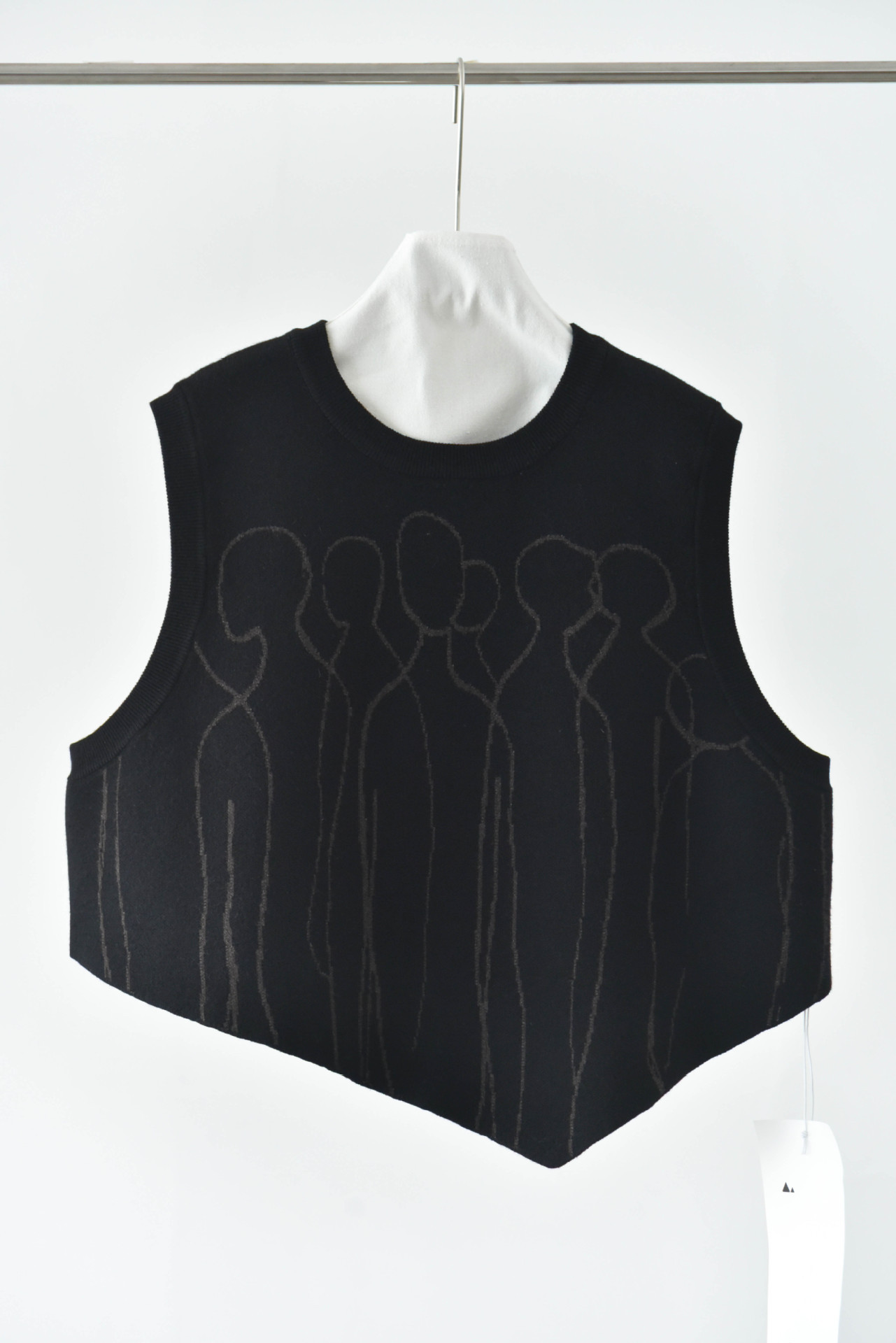 女士秋冬撞色提花尖角圓領針織馬甲