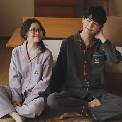 女士春秋純棉磨毛卡通長袖長褲居家服