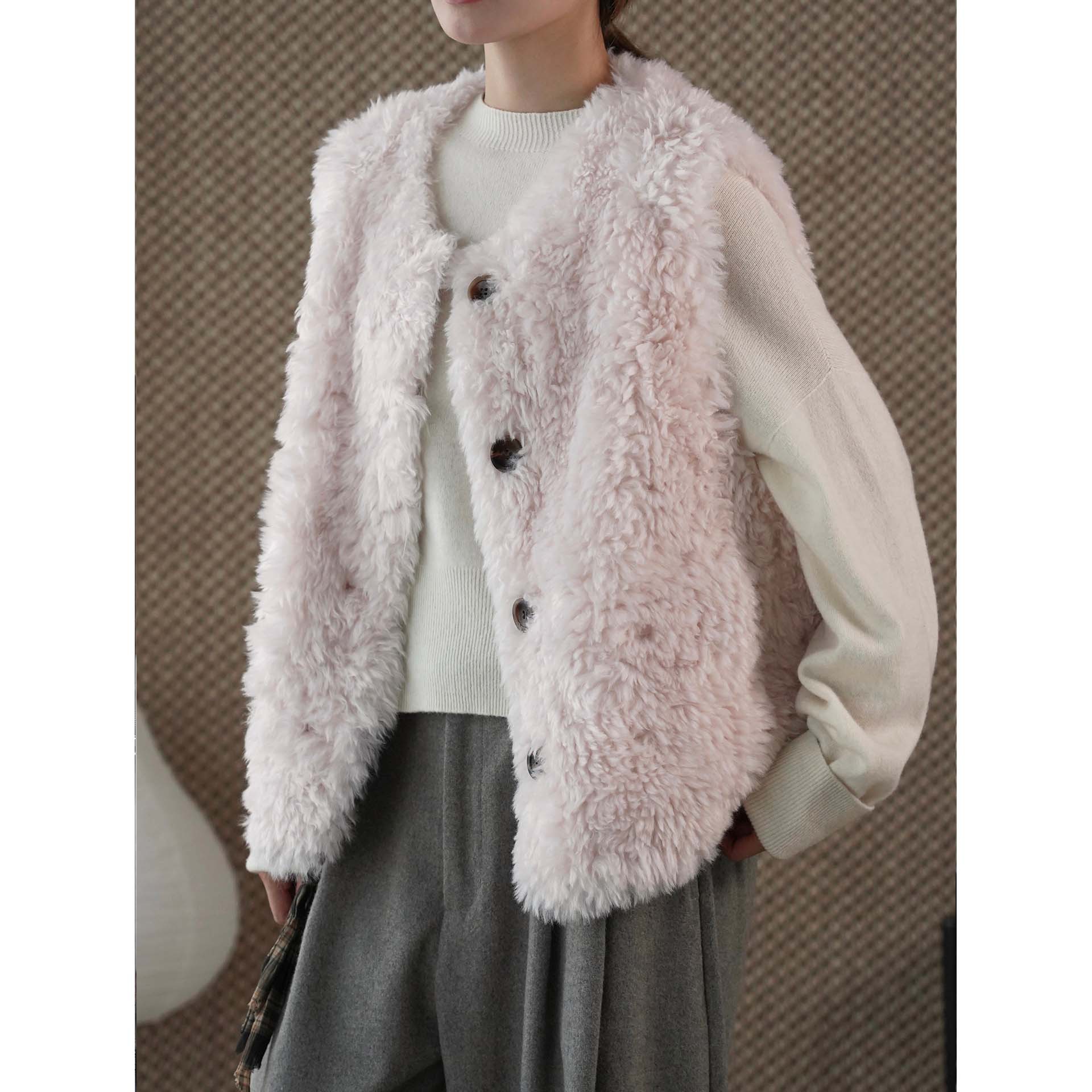 女士冬季單排扣仿馬毛馬甲