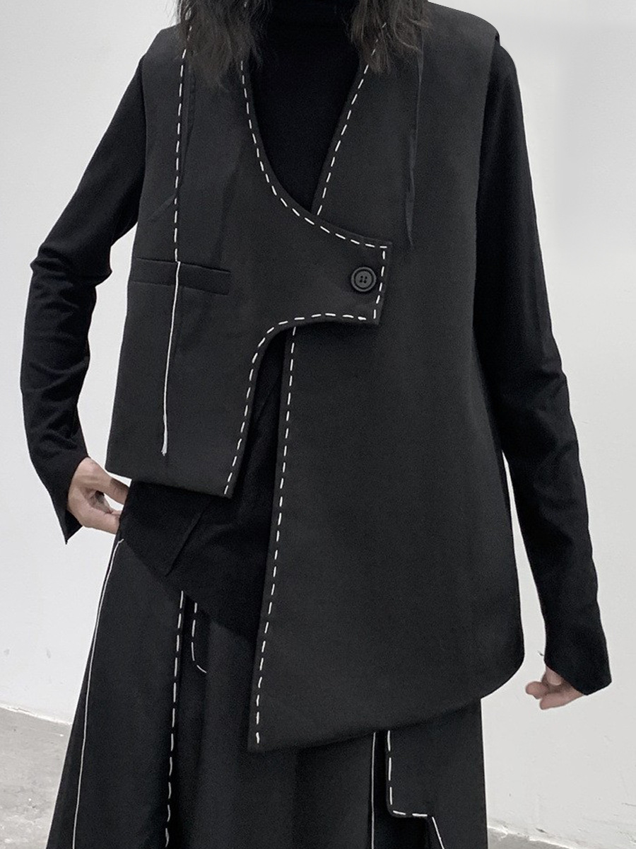 女士不規則明線一粒扣馬甲