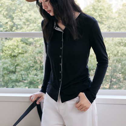 女春夏綿羊毛薄款紐扣開衫