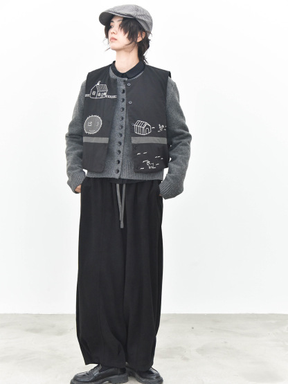 女士秋冬童趣農場刺繡圓領夾棉馬甲