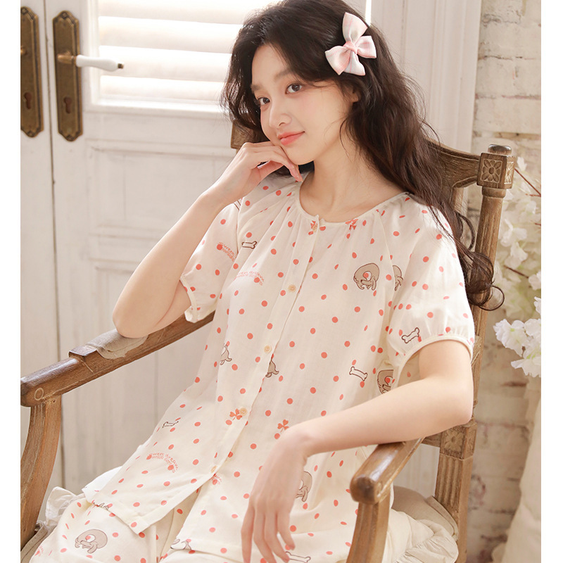 夏棉纱骨頭短袖短褲家居服