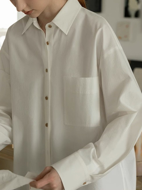 女士春季純棉蝴蝶結設計粉色襯衫