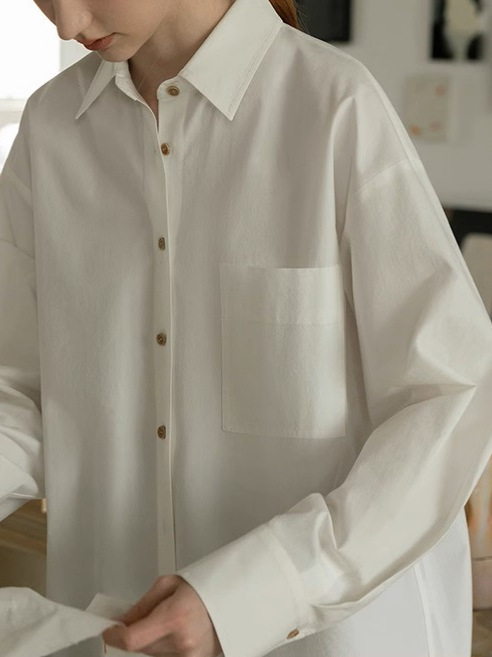 女士春季純棉蝴蝶結設計粉色襯衫