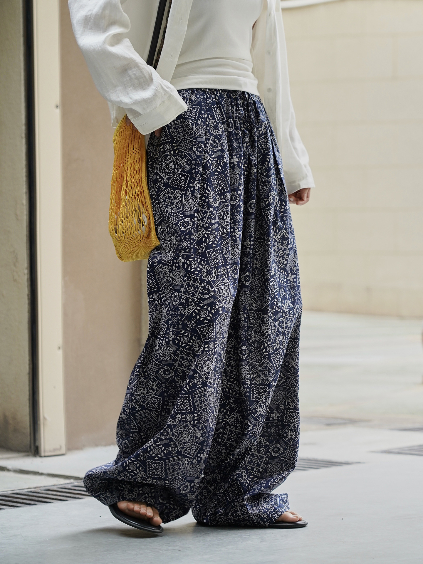 女士春秋波西米亞風腰果花休閒褲