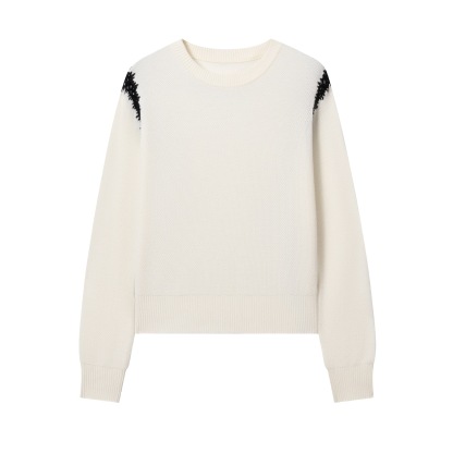 女士秋季赫本風勾花羊毛針織衫