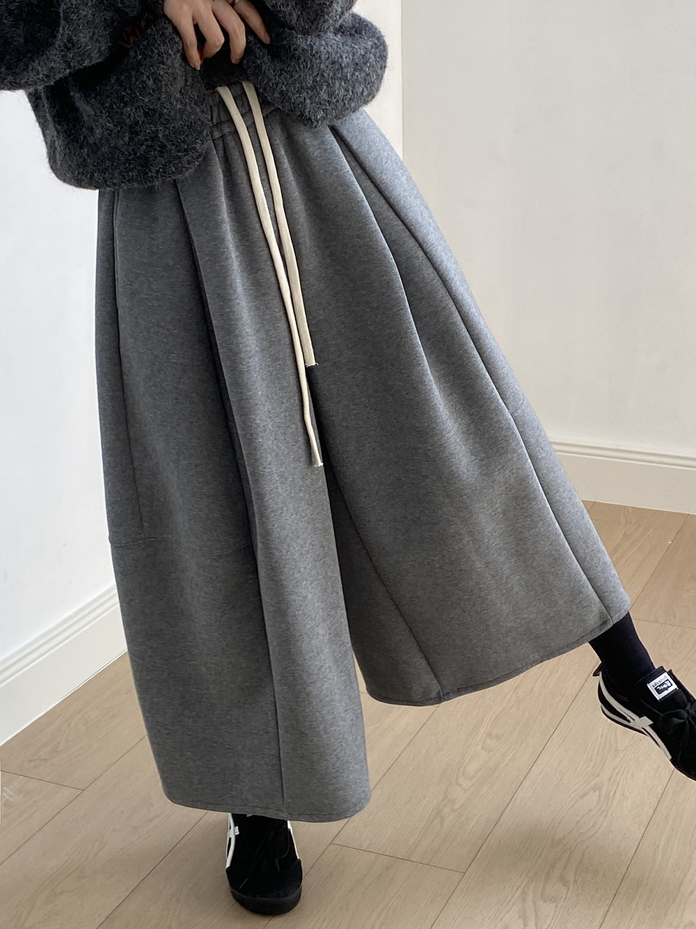 韓系秋冬鬆緊腰九分闊腿氣球褲