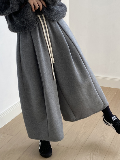 韓系秋冬鬆緊腰九分闊腿氣球褲