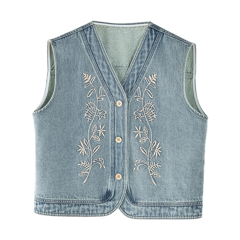 女夏季重工刺繡花朵牛仔馬甲