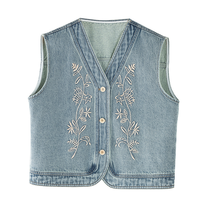 女夏季重工刺繡花朵牛仔馬甲