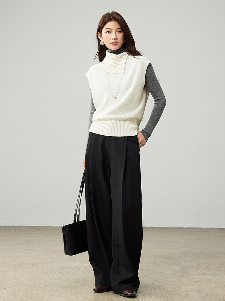 女士春秋100%羊毛翻領針織馬甲