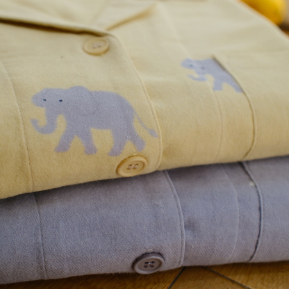 女士春秋純棉磨毛大象翻領長袖長褲居家服