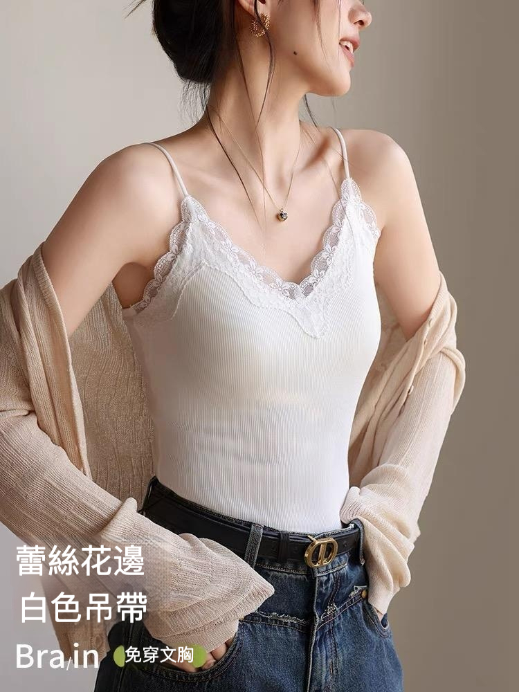 女蕾絲花邊V領一體式美背
