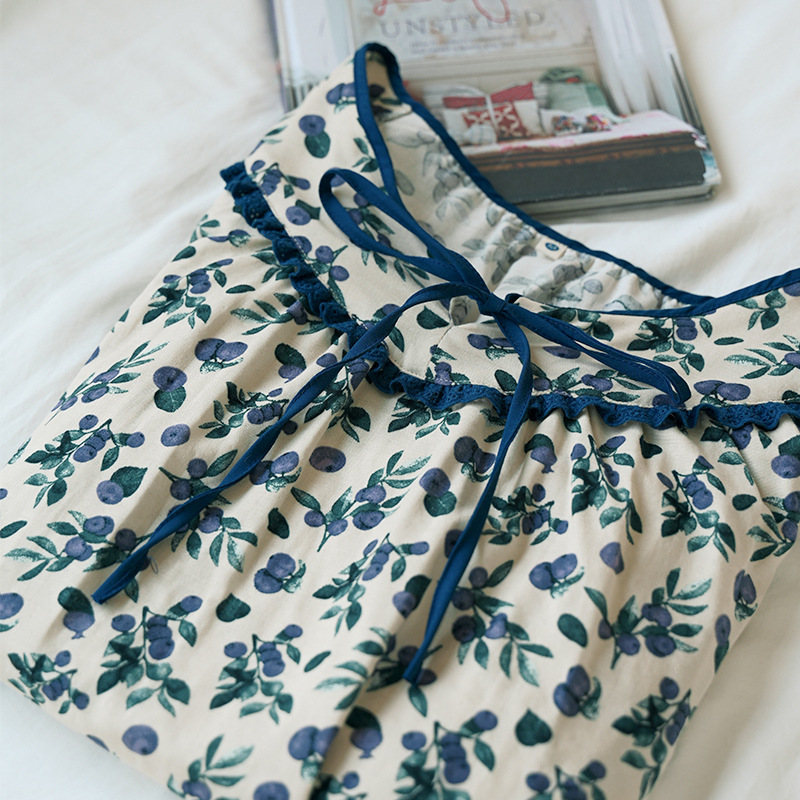 女春秋雙層棉紗漿果藤蔓長袖居家服