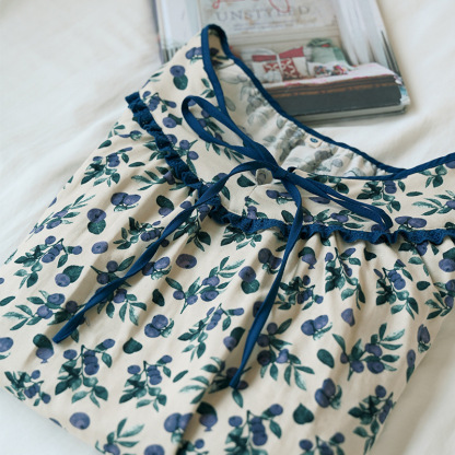 女春秋雙層棉紗漿果藤蔓長袖居家服