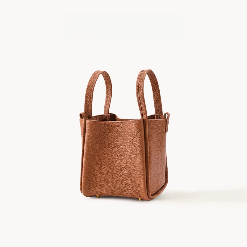 女士頭層牛皮中號菜籃子水桶包