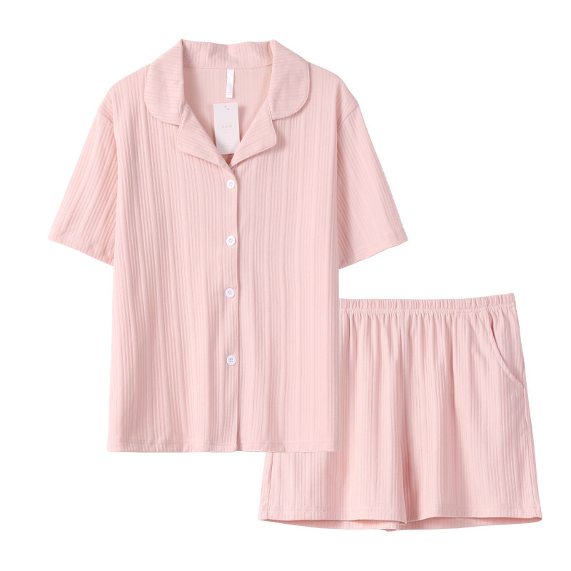 情侶款夏純棉短袖短褲開衫居家服