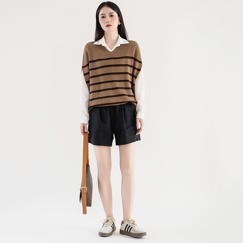 女士春秋V領寬鬆針織馬甲