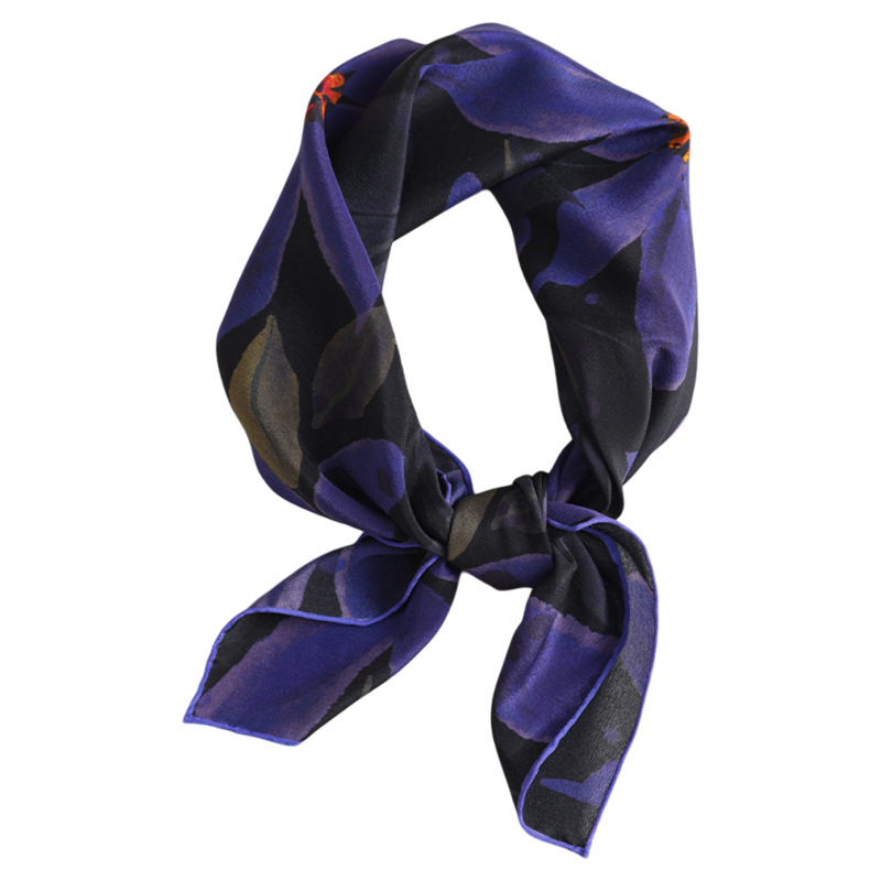 100%桑蠶絲神秘黑紫方巾