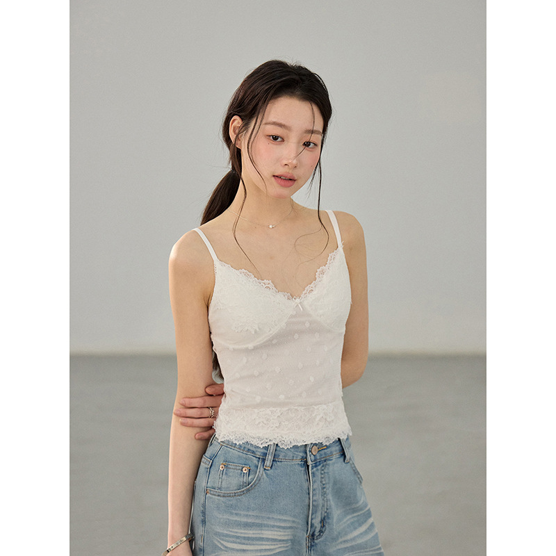 女夏波點蕾絲小吊帶