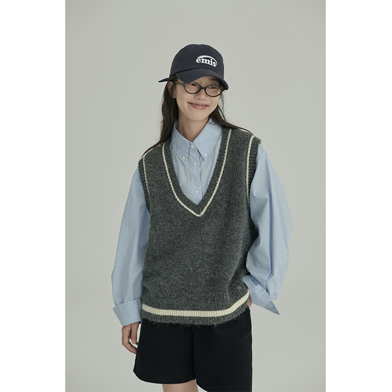 女士學院風襯衫V領針織馬甲