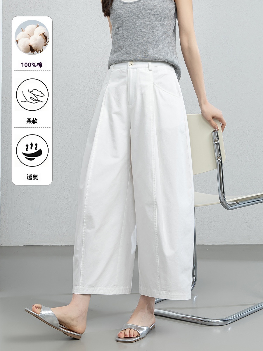 女夏純棉白色九分氣球褲