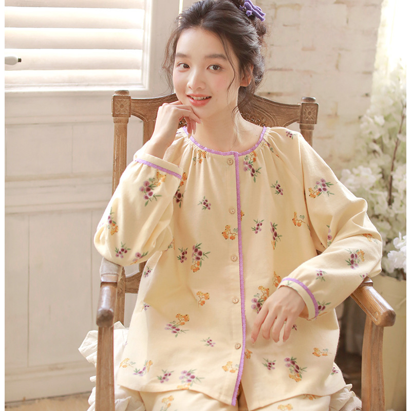 女士秋冬純棉磨毛絨布圓領長袖套裝