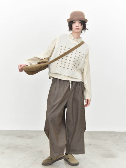 女士秋冬日式波點針織套頭馬甲