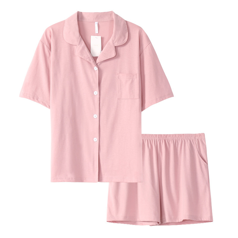 情侶款夏純棉短袖短褲開衫居家服