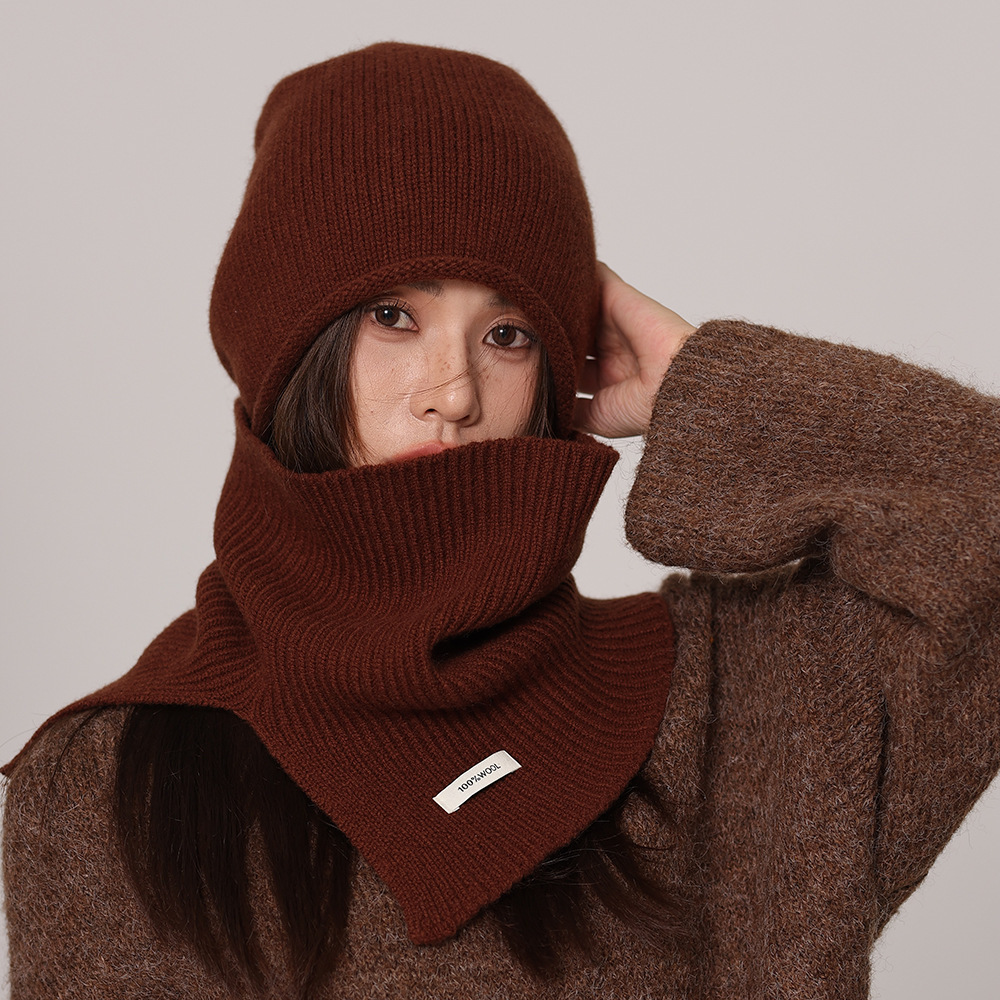 秋冬100%純羊毛帽子圍巾2件套