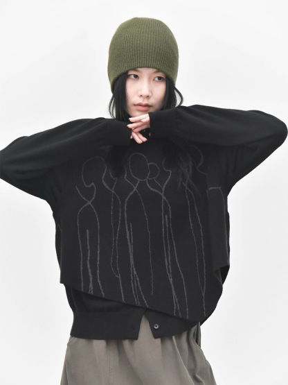 女士秋冬撞色提花尖角圓領針織馬甲