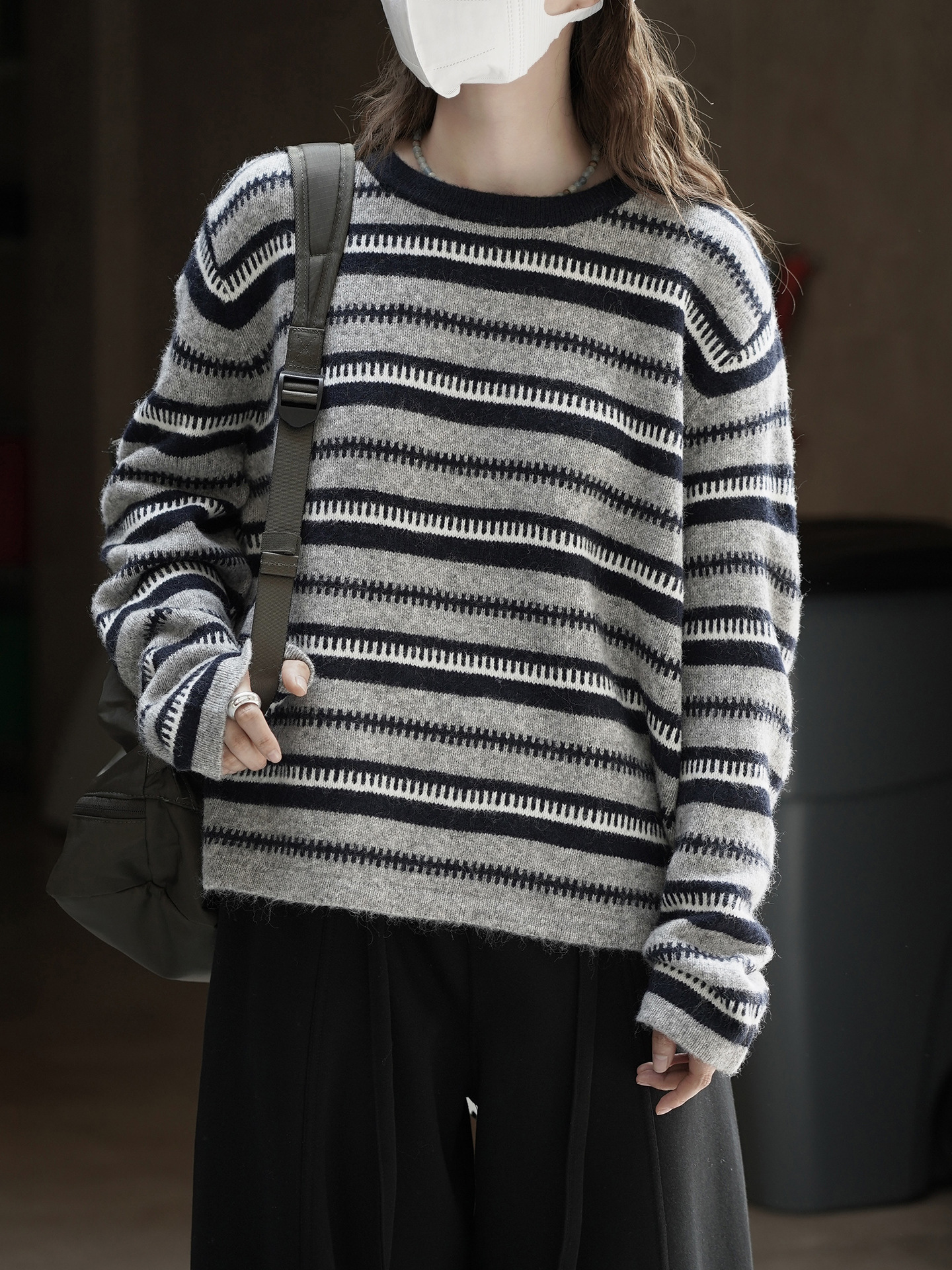 女士秋冬復古齒輪毛衣