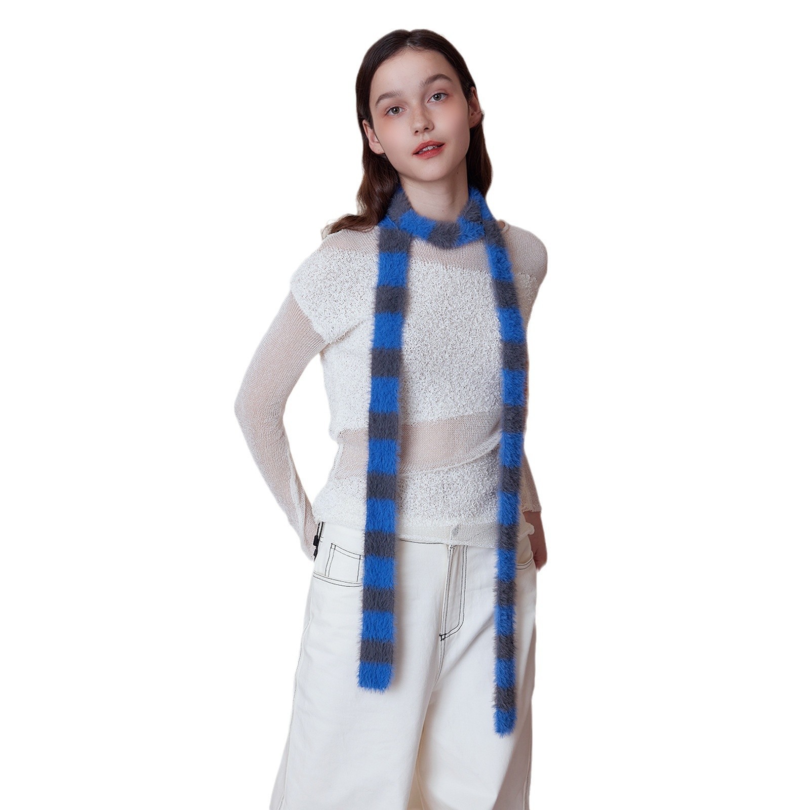 細長條紋臘腸針織圍巾