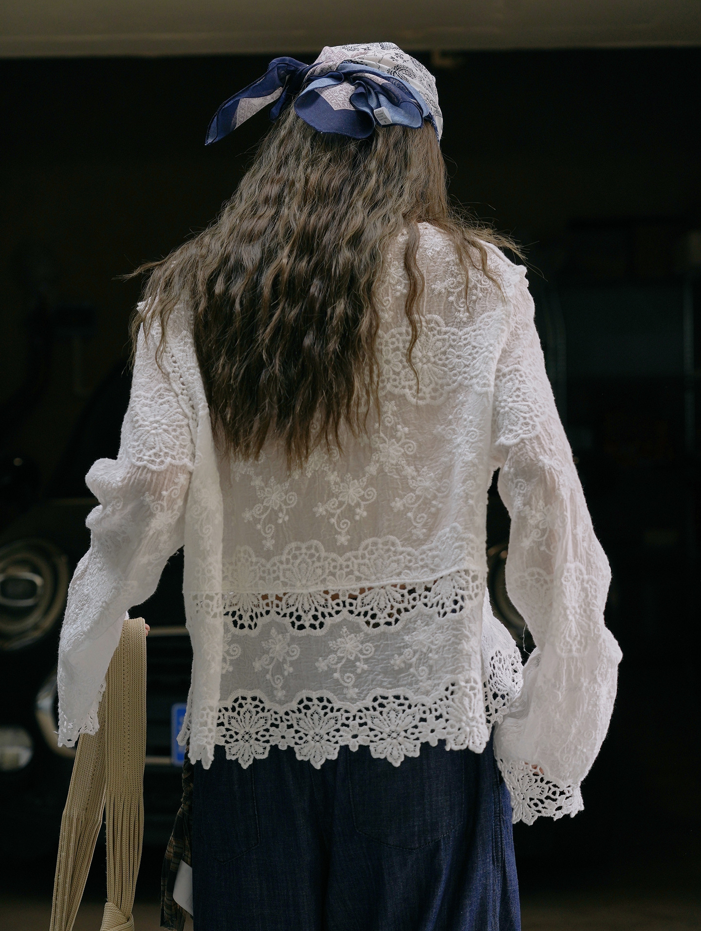 女士夏季蕾絲全棉鏤空長袖T恤