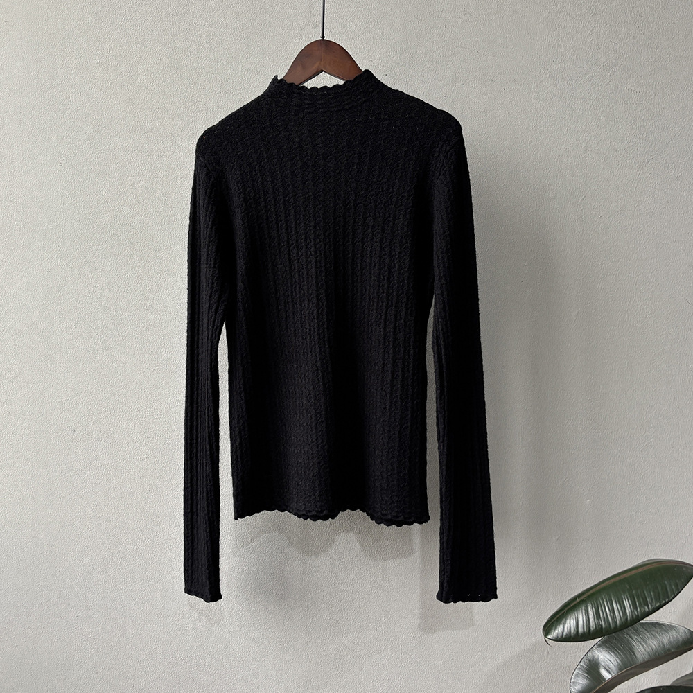 女士秋冬純色半高領鏤空類似針織打底衫