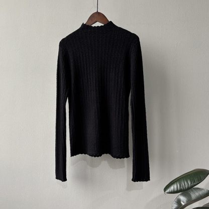 女士秋冬純色半高領鏤空類似針織打底衫