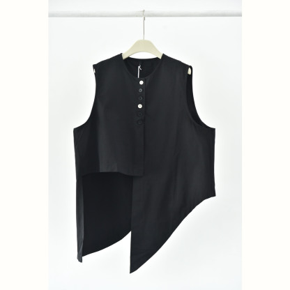 女士撞色扣不規則尖角下擺圓領馬甲