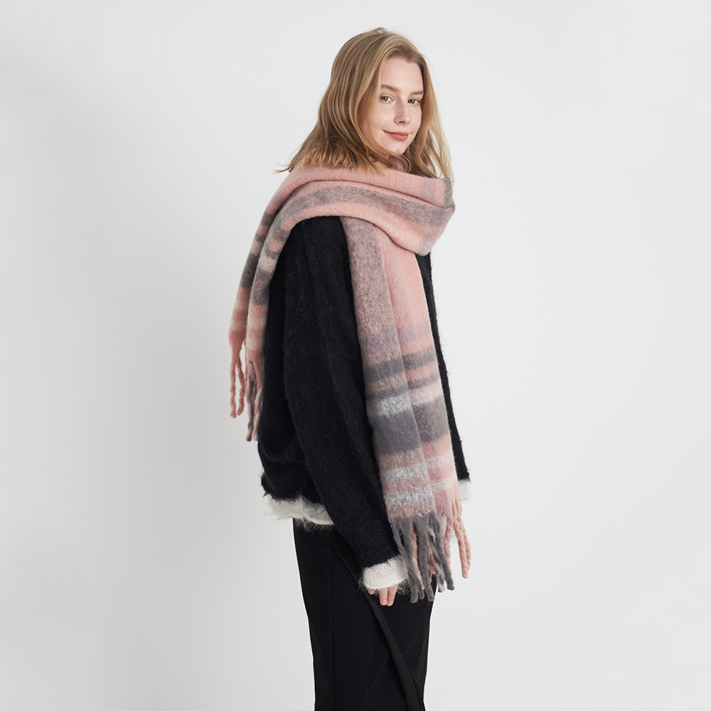 多色條紋格流蘇圍巾