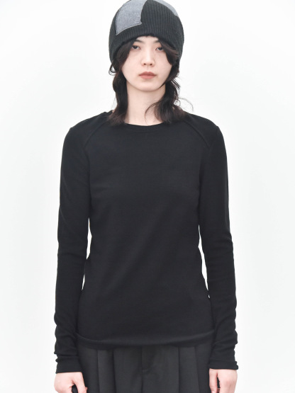 女士春秋軟糯幾件圓領拼縫插肩打底衫