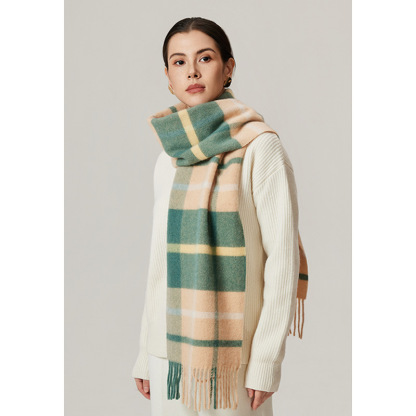 秋冬蓬鬆格子100%羊毛圍巾