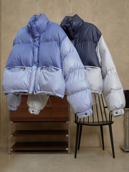 女士冬季立領拼接撞色麵包棉服