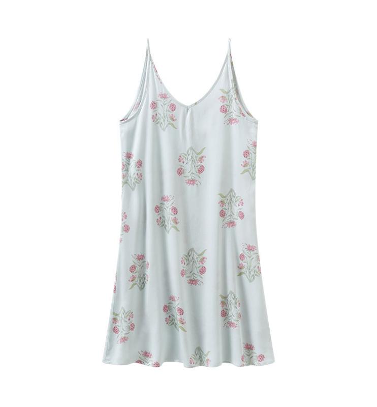 女士貢緞印花交叉背吊帶睡裙
