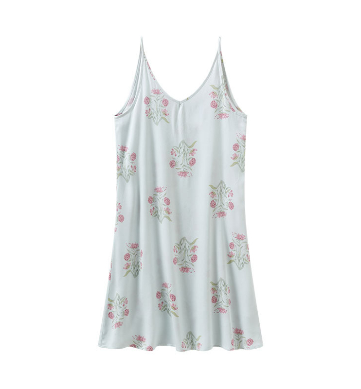 女士貢緞印花交叉背吊帶睡裙