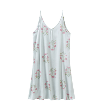 女士貢緞印花交叉背吊帶睡裙