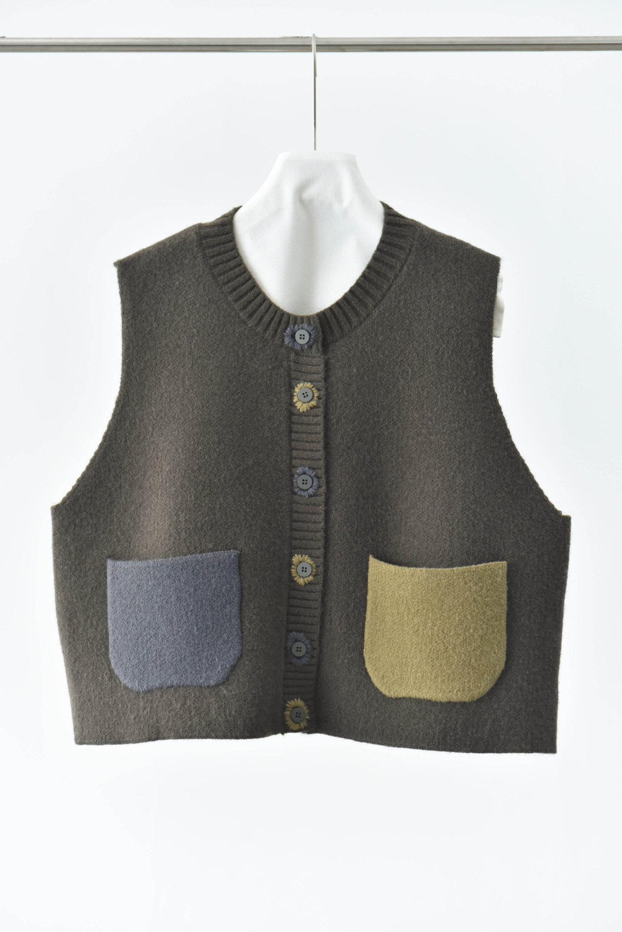 女士秋冬撞色手工扣眼針織馬甲