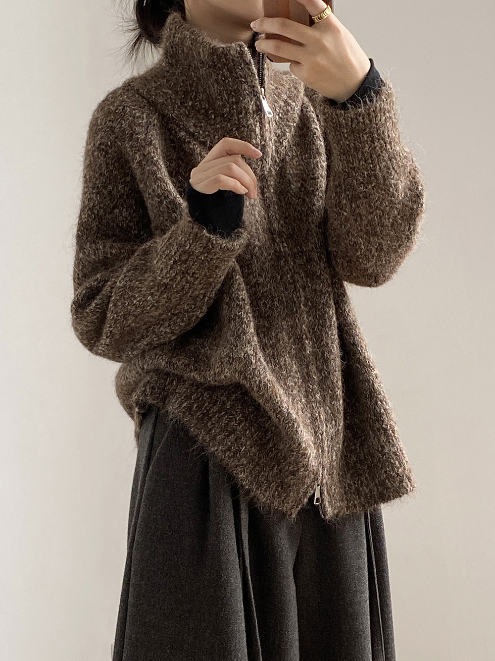 女士秋冬軟糯寬鬆高領毛衣外套