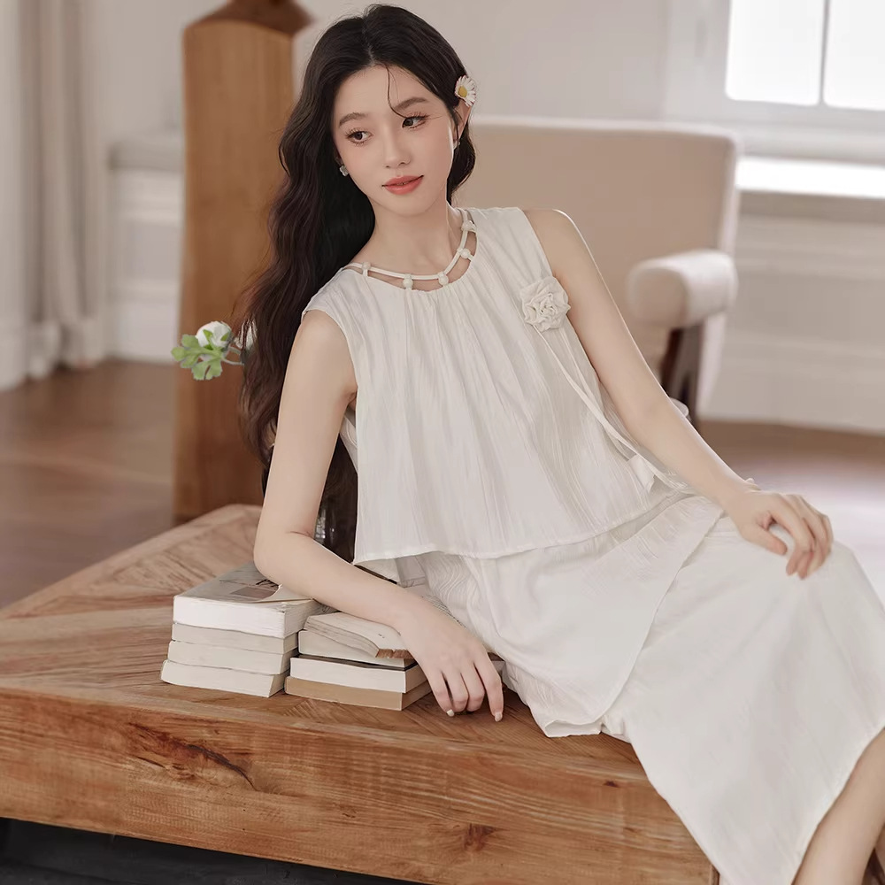 女春夏立體花朵無袖連衣裙
