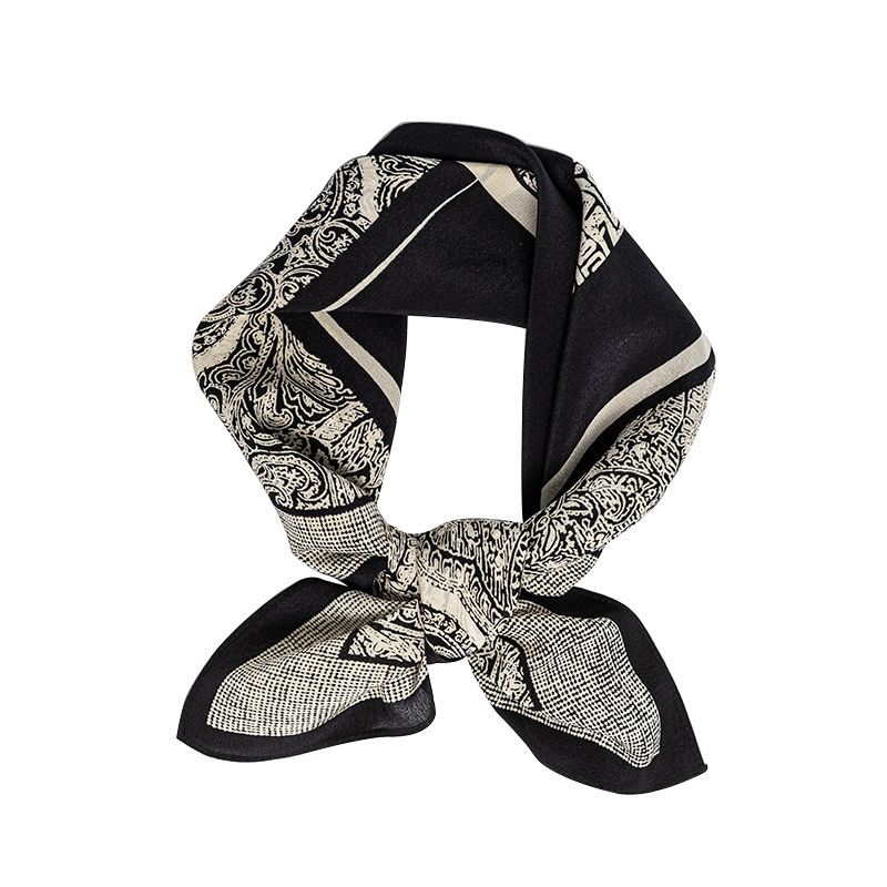 桑蠶絲古典高級感黑白絲巾